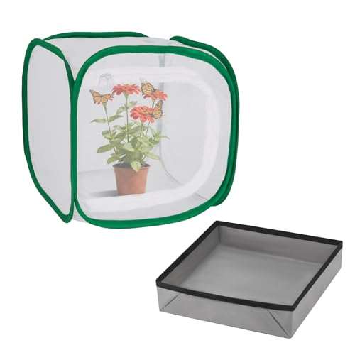 Butterfly Habitat Cage 12" x 12" x 12", Pop-up Butterfly & Insect Habitat Enclosure with Poop Tray for Easy to Clean, Small Foldable & Reusable Caterpillars Mesh Cage Terrarium for Indoor Use. - size: 12" x 12" x 12"