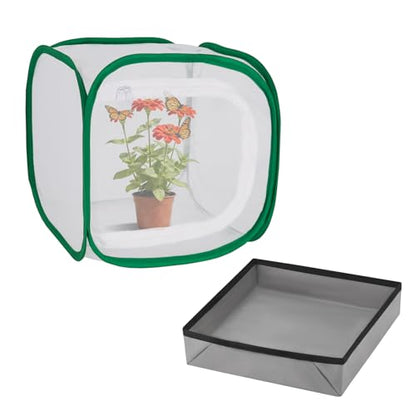 Butterfly Habitat Cage 12" x 12" x 12", Pop-up Butterfly & Insect Habitat Enclosure with Poop Tray for Easy to Clean, Small Foldable & Reusable Caterpillars Mesh Cage Terrarium for Indoor Use. - size: 12" x 12" x 12"