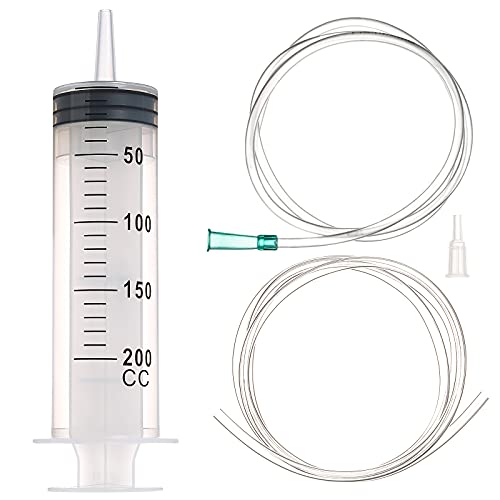 200ml/cc Syringes with Tube 40 Inch Handy Plastic Tubing and Adapter Tip | for Liquid, Refilling Measuring, Dispensing Watering, Plant Irrigation, Feeding Pets, Oil or Glue Applicator - size: 200ML/CC