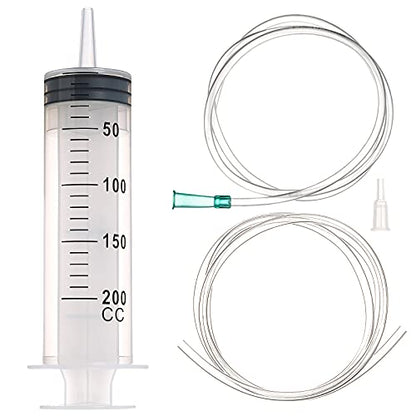 200ml/cc Syringes with Tube 40 Inch Handy Plastic Tubing and Adapter Tip | for Liquid, Refilling Measuring, Dispensing Watering, Plant Irrigation, Feeding Pets, Oil or Glue Applicator - size: 200ML/CC