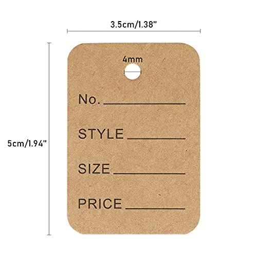 jijAcraft 1000Pcs Price Tags, Brown Clothing Tag for Retail, Small Kraft Paper Tag for Labeling Price, Size, Number, Writable Price Tags for Business Supplies Selling Jewlry, Clothes (1.9" X 1.4") - color: Brown