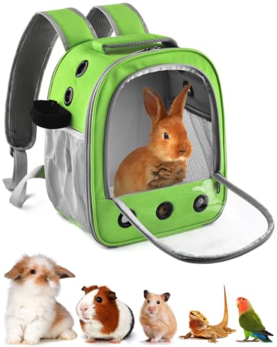 DBNESS Guinea Pig Carrier Backpack, Portable Rabbit Travel Carring Bag for Pet Bunny Chinchilla Bearded Dragon Hamster Parrot Outgoing Pouch Case with Water Bottle Holder & Detachable Pad (Dark Green) - color: Dark Green