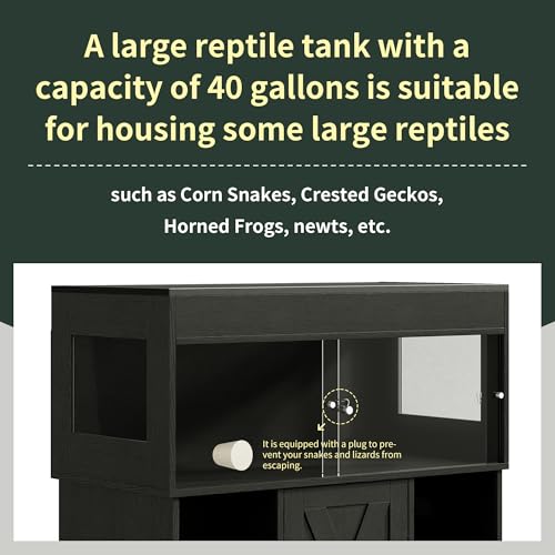 Herture 40 Gallon Reptile Terrarium Tank with Cabinet,Reptile Enclosure - color: Black, size: 40 Gallon