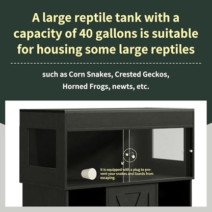 Herture 40 Gallon Reptile Terrarium Tank with Cabinet,Reptile Enclosure - color: Black, size: 40 Gallon