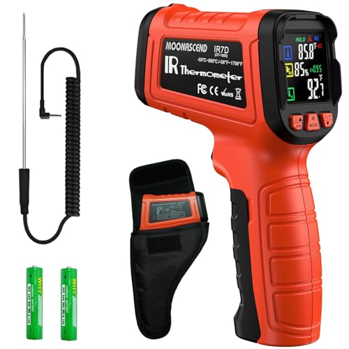 -58°F to 1796°F Infrared Thermometer Gun, Dual-Mode 16:1 | Surface & Internal Temperature Reading，Includes Portable Holster，Humidity & Ambient Temperature Display - color: Orange/-58°F to 1796°F and -58°F to 572°F-holster