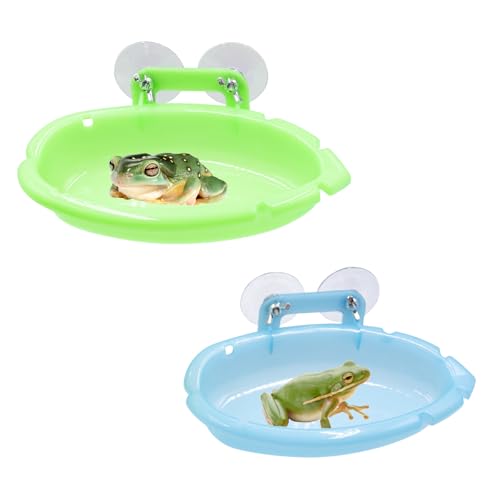 Tree Frog Terrarium Accessories, 2 Pack Plastic Bathtub with Suction Cups, Tank Habitat Accessories for African Dwarf Frog, Toad, Tree Frogs