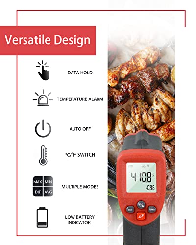 Infrared Thermometer Temperature Gun -58℉ to 1022℉ | Digital Surface Laser Thermometer Gun for Cooking Food, Pizza Oven, Flat Top Grill, Griddle, Soap Making, Reptile