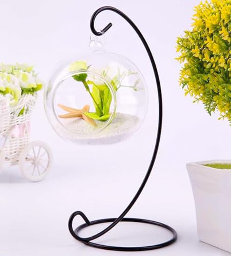 Abom 3 Pack 13in Ornament Display Stand, Air Plant Holder, Terrariums Hanger, Black Iron Hanging Hook for Christmas Halloween Decoration, Glass Crystal Witch Ball, Home Wedding, Party Decor