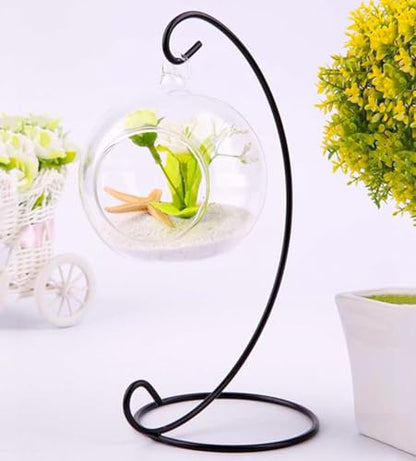 Abom 3 Pack 13in Ornament Display Stand, Air Plant Holder, Terrariums Hanger, Black Iron Hanging Hook for Christmas Halloween Decoration, Glass Crystal Witch Ball, Home Wedding, Party Decor
