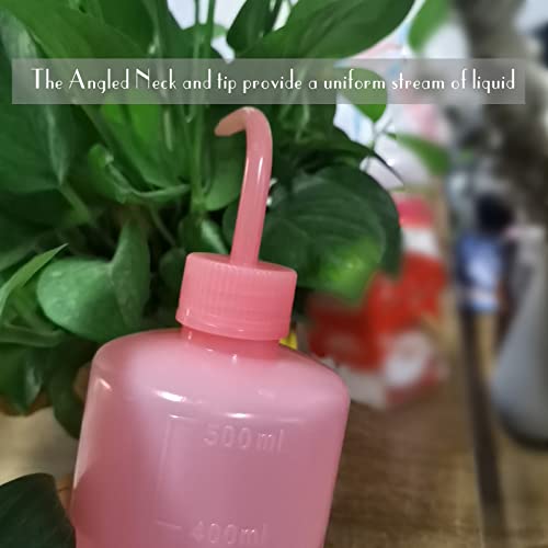 Valchoose 500ml Pink Plant Water Bottle, Safety Squeeze, No Spill, 2 Pack | 16.9oz Oil Dispenser with Bend Nozzle for Tattoo Lab Care, Leak Resistant Seal, LDPE Flexible Material for Root Watering Use - color: Pink, size: 2x500ml