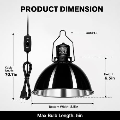 Happy Herps 8.5" Reptile Heat Lamp Fixture for Light/Heat Lamp/UVB Light | Independent switch, E26 ceramic socket, aluminum reflector, fully assembled, fits glass terrariums, 160W max - size: 8.5IN