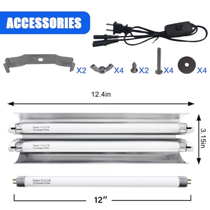 Celiwace T5 Reptile Light Fixture Combo Kit 16 Watts, 12 Inches UVB Light 2x8 Watt, T5 10.0 UVB Reptile Light Fixture, Desert Reptile Light for Lizard, Bearded Dragon, Tortoise - size: 16W Light Fixture Kit (2 Bulbs)
