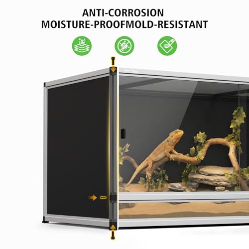 120 Gallon PVC Reptile Enclosure 48"x24"x24" – Reptile Tank with Removable Solid Top Cover, Front Sliding Glass Doors, Easy Clean, for Bearded Dragon, Snake - color: White Frame / Black PVC-120 Gallon