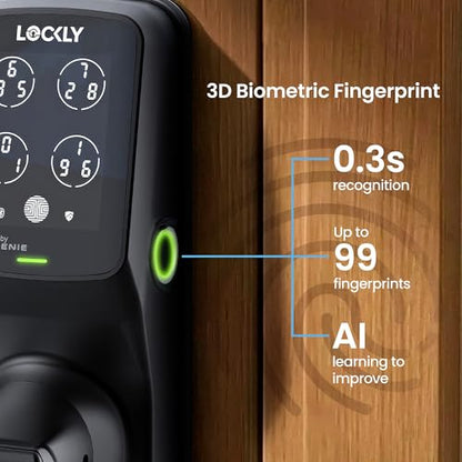 Lockly Secure Pro Wi-Fi Smart Lock with Handle | Keypad Keyless Entry Door Lock with Fingerprint,App Remote Control, Works with Alexa and Google, Auto Lock - color: Matte Black