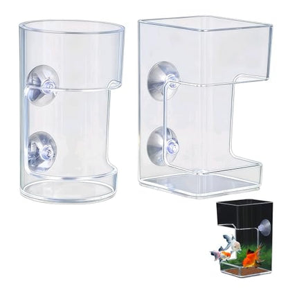 2pcs Fish Feeder for Aquarium Suction Cup, Plastic Transparent Round & Square Suction-Cup Feeding Tubes,Tank Divider Supplies Aquarium Accessories