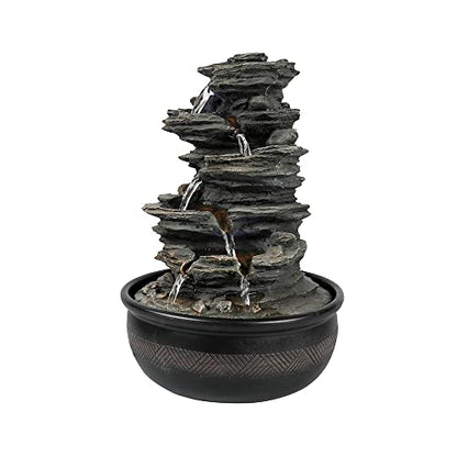 15.7” High Rock Falls Tabletop Water Fountain with LED Lights - 5-Tier Indoor Relaxation Waterfall Fountain, Small Cascading Water Feature for Home and Office Decor Gray-1