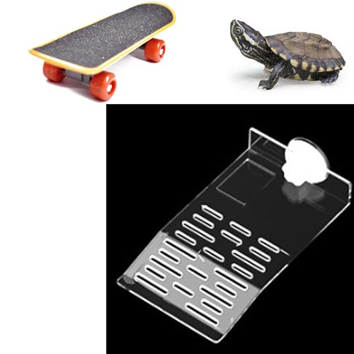 Turtle Basking Platform and Training Skateboard Set for Aquatic Turtles with Suction Cups Skateboard, Tortoise Tank Habitat Accessories, Reptile Animal Essentials (Transparent)