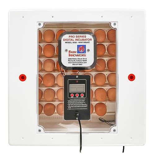 Farm Innovators 4250 Digital Circulated Air Incubator with Egg Turner | 4 dozen egg capacity; auto turner; integrated fan; digital display w/temperature, humidity, days to hatch; large window; 40W