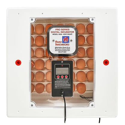Farm Innovators 4250 Digital Circulated Air Incubator with Egg Turner | 4 dozen egg capacity; auto turner; integrated fan; digital display w/temperature, humidity, days to hatch; large window; 40W