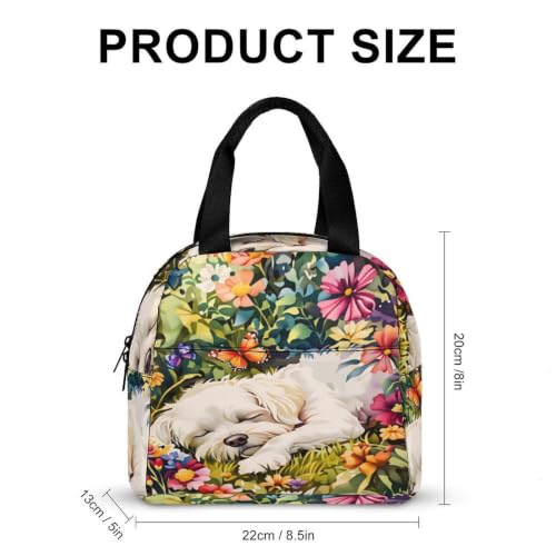 Spring Flowers Maltese Dog Lunch Bag for Women Men | Insulated Lunch Box Leakproof Food Meal Containers Reusable Foldable 6L Capacity Lunch Tote Bags for Work Picnic Travel - color: style-8