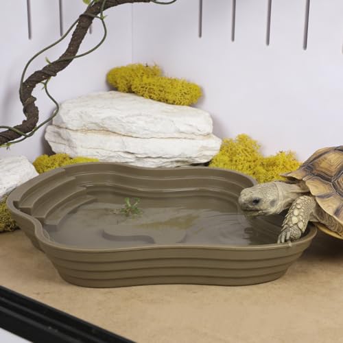 Lake Shaped Bathing Tub for Reptiles, Tortoise Bathing Pool with Steps - Water Dish for Animal Gecko Frog Daily Soaking and Resting