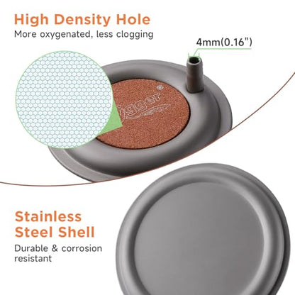 hygger Aquarium Air Stone, 2.6 Inch Nano Air Stone Makes Super Tiny Bubbles, Ultra Quiet Dissolved Oxygen Diffuser Small Airstone with Stainless Steel Base for Aquarium, Fish Tank & Hydroponic, Round - size: 2.6 Inch
