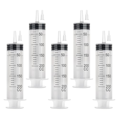 200ml Large Syringe, 5-pack Plastic Syringes for Liquid with Tip Adapter | 200cc Large syringe for thick liquids & Scientific Labs, Oil Transfer, Plant Watering & Refilling, Glue, Individual Sealed - style: 200 ML