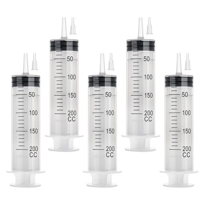 200ml Large Syringe, 5-pack Plastic Syringes for Liquid with Tip Adapter | 200cc Large syringe for thick liquids & Scientific Labs, Oil Transfer, Plant Watering & Refilling, Glue, Individual Sealed - style: 200 ML