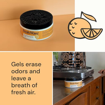 Fresh Wave Orange Odor Eliminator Gel 3-Pk 7 oz - Air Freshener for Home | Plant-based essential oils. Lasts 15-30 days per jar. No plug-in needed. Pet-safe, closet and bathroom deoderizer. - size: 7 Fl Oz (Pack of 3)