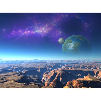 Outer Space Aquarium Background Fantasy Alien Planet Mountain and Nebula Terrarium Background Rocky Moon with Blue Atmosphere Fish Tank Background Outer Space Reptile Habitat Background 72x24in - size: 72(W)x24(H)inches/ 180(W)*60cm(H)
