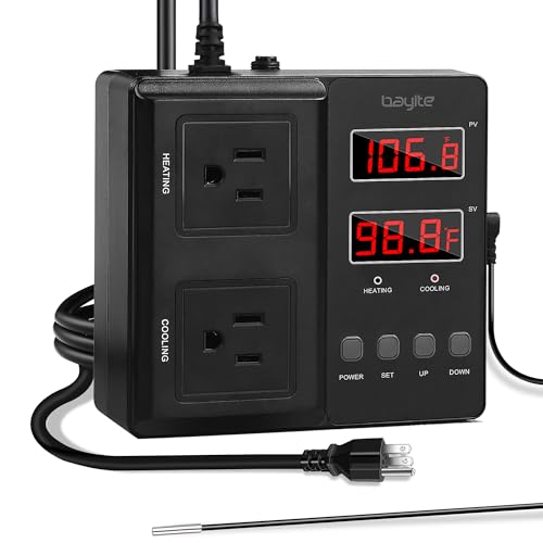BTC211 Temperature Controller 1650W 15A | Dual Digital Outlet Thermostat Plug, Pre-Wired, 2 Stage Heating&Cooling Mode, 110V - 240V, Fermentation BBQ Reptile Aquarium