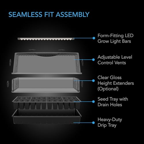 AC Infinity Humidity Dome, Heavy Duty Germination Kit with Full Spectrum LED Grow Light Bars, Sturdy Drip Tray, and 6x12 Cell Seedling Tray, for Indoor Gardening, Seed Starting, Cloning Plants | Samsung LM301H EVO Diodes, 3mm Thickest Dome and 6x12 Trays,