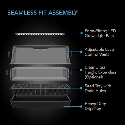 AC Infinity Humidity Dome, Heavy Duty Germination Kit with Full Spectrum LED Grow Light Bars, Sturdy Drip Tray, and 6x12 Cell Seedling Tray, for Indoor Gardening, Seed Starting, Cloning Plants | Samsung LM301H EVO Diodes, 3mm Thickest Dome and 6x12 Trays,