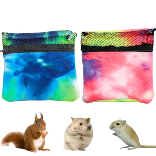 2 Packs Pet Bonding Pouch, Colorful Small Animal Carrier with Breathable Mesh Window, Pet Travel Carrier Accessories for Gerbils, Squirrels, Hamsters, Little Snakes, Geckos
