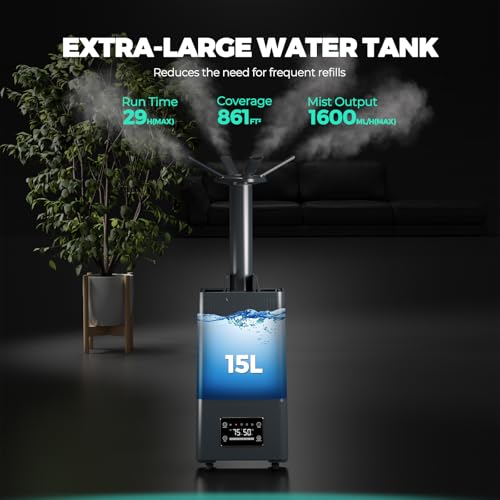 MARS HYDRO Plant Humidifier 15L with Adjustable Humidity | Timer Function,Ultrasonic Precise and Silent Operation,No-Leak Seal for Grow Tent,Indoor Planting,Greenhouse,Bedroom - size: 15L
