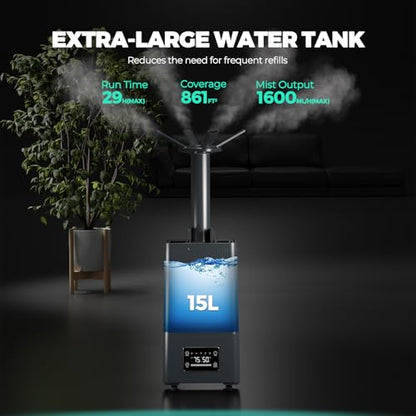 MARS HYDRO Plant Humidifier 15L with Adjustable Humidity | Timer Function,Ultrasonic Precise and Silent Operation,No-Leak Seal for Grow Tent,Indoor Planting,Greenhouse,Bedroom - size: 15L