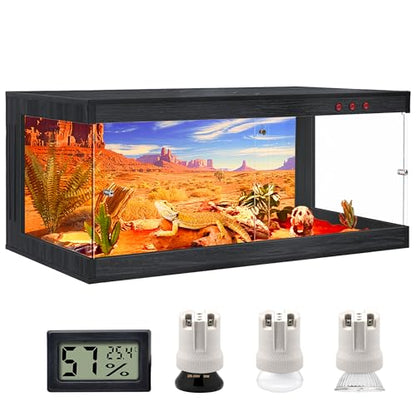 ROYXEN Reptile Enclosure,82 Gallons Reptile Tank with Wooden Top and Lockable Design,Tempered Glass Bearded Dragon Tank for Lizard Gecko Habitat (Black,48" Length) - color: Black, size: 82 Gallons,48" Length
