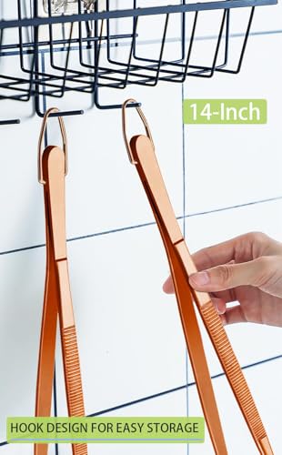 JETKONG 2 Pcs 14-Inch Kitchen Tweezers Extra Long Cooking Tweezer Tongs Stainless Steel Long Food Tweezers (Rose Gold) - color: Rose Gold, size: 14+14 Inch