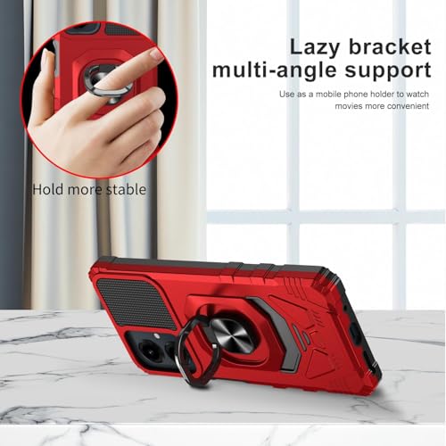 for Cricket Icon U656AC 2026 Robotic Ring Stand Hybrid Cover Phone Case + Tempered Glass + Extreme Band (Red) - color: Red