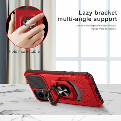 for Cricket Icon U656AC 2026 Robotic Ring Stand Hybrid Cover Phone Case + Tempered Glass + Extreme Band (Red) - color: Red