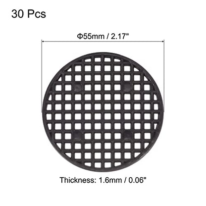 MECCANIXITY 30 Pcs Flower Pot Hole Mesh Pad 2.2" Invisible Rigid Round Plastic Bottom Grid Drainage Screens Prevent Soil Loss for Flower Plant, Bonsai Black - size: 2.2 inches