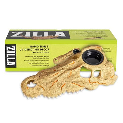 Zilla Rapid Sense UV Detecting Pet Reptile Terrarium Décor, Detects UVB Levels, Crocodile Skull, Large - size: Large