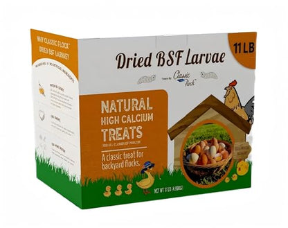 Classic Flock 11 lb Black Soldier Fly Larvae for Chickens and Birds | High Protein Treats; More Calcium Than Mealworms; pure natural food; Treats for wild birds,laying hens,blue birds - size: 11 Pound (Pack of 1)
