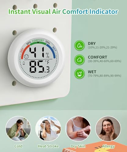 Digital Room Thermometer Hygrometer Indoor-Humidity Meter Monitor with Accurate Temperature Humidity Sensor Comfort Indicator ℃/℉ Switch for Wall Baby Home Greenhouse Cellar Garage Nest Reptile