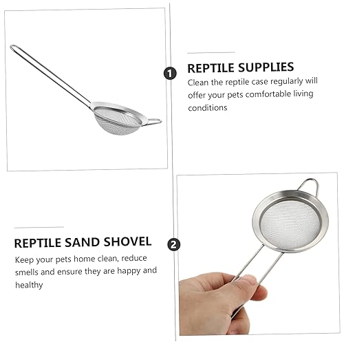 Yardwe 2PCS Stainless Steel Reptile Sand Shovel Fine Mesh Sieve Lizard Tortoise Litter Cleaner for Sand Substrate and Terrarium Use