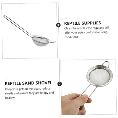Yardwe 2PCS Stainless Steel Reptile Sand Shovel Fine Mesh Sieve Lizard Tortoise Litter Cleaner for Sand Substrate and Terrarium Use