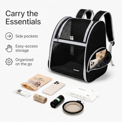 Cat Backpack Carrier for Small Dogs and Medium cat Puppy Kitten Bunny Pet Carrier Backpack Collapsible with Fully Ventilated Mesh with Safety Leash (Black, 12.9" L x 10.62" W x 15.5" H - M) - color: Black, size: Medium