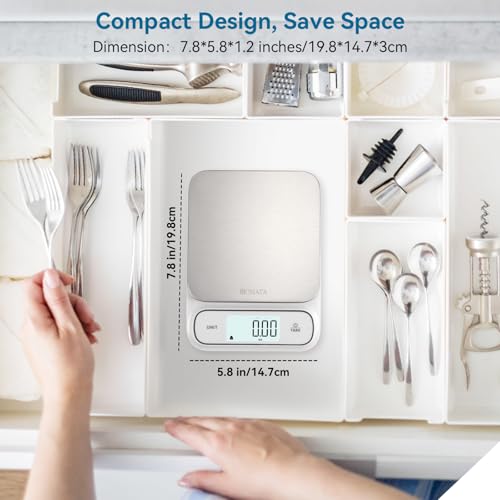 BOMATA Waterproof IPX6 Kitchen Scale with 0.1 g/0.01 oz High Precision | 5 kg/11 lbs, Digital Scale with Backlight, Stainless Steel Weighing Platform, for Food, Cooking,Baking,Weight Loss B619 White - color: White