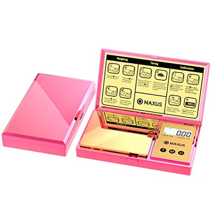 Digital Gram Scale with 200g x 0.01g Capacity | Stylish Pink Plated Shining Cover and Platform, Mini Pocket Scale for Food and Jewelry - color: Pink
