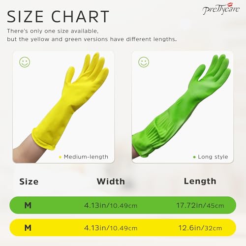 PrettyCare 2 Pairs Rubber Cleaning Gloves long & short for Household - Reusable Dishwashing Gloves for Kitchen, Flexible Long-lasting